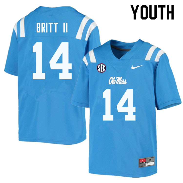 Youth #14 Marc Britt II Ole Miss Rebels College Football Jerseys Sale-Powder Blue - Click Image to Close